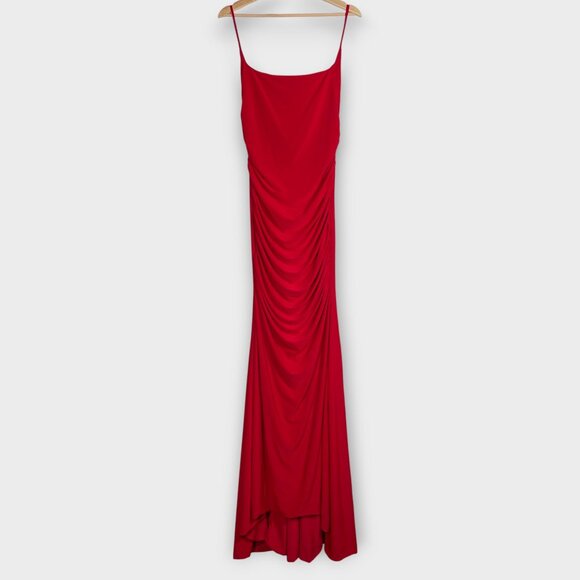 Club L London Adele Backless Ruched Fishtail Cami Maxi Dress Gown 8 US Red NEW - Picture 2 of 14